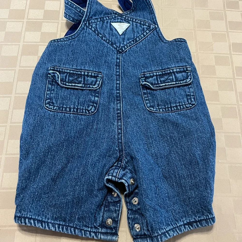 Oshkosh Bgosh Blue Denim Bib Overalls Snaps Lined 0 /3 Months Animals VTG Unisex